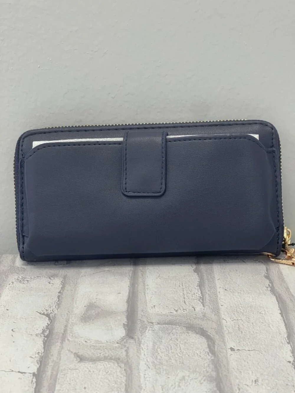 Badgley Mischka Navy Blue Studded Zip Around Phone Wallet Wristlet - NWT